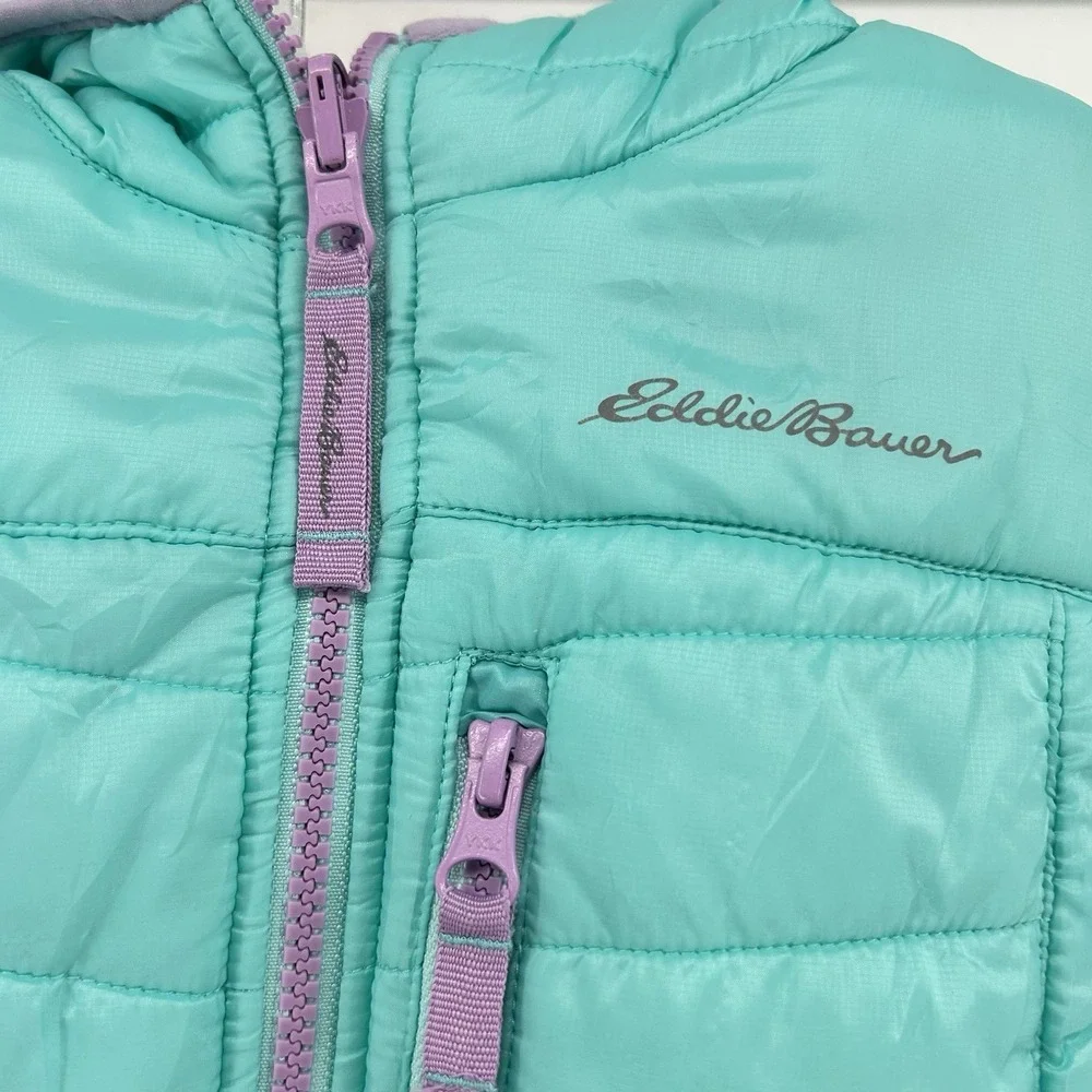 Eddie Bauer‎ Girls Reversible Jacket XS 5/6 Teal Sherpa Hooded Coat